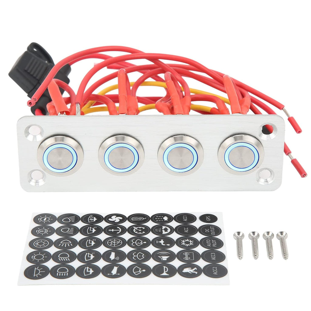 4 Gang Stainless Steel Switch Panel with Blue Ring Light