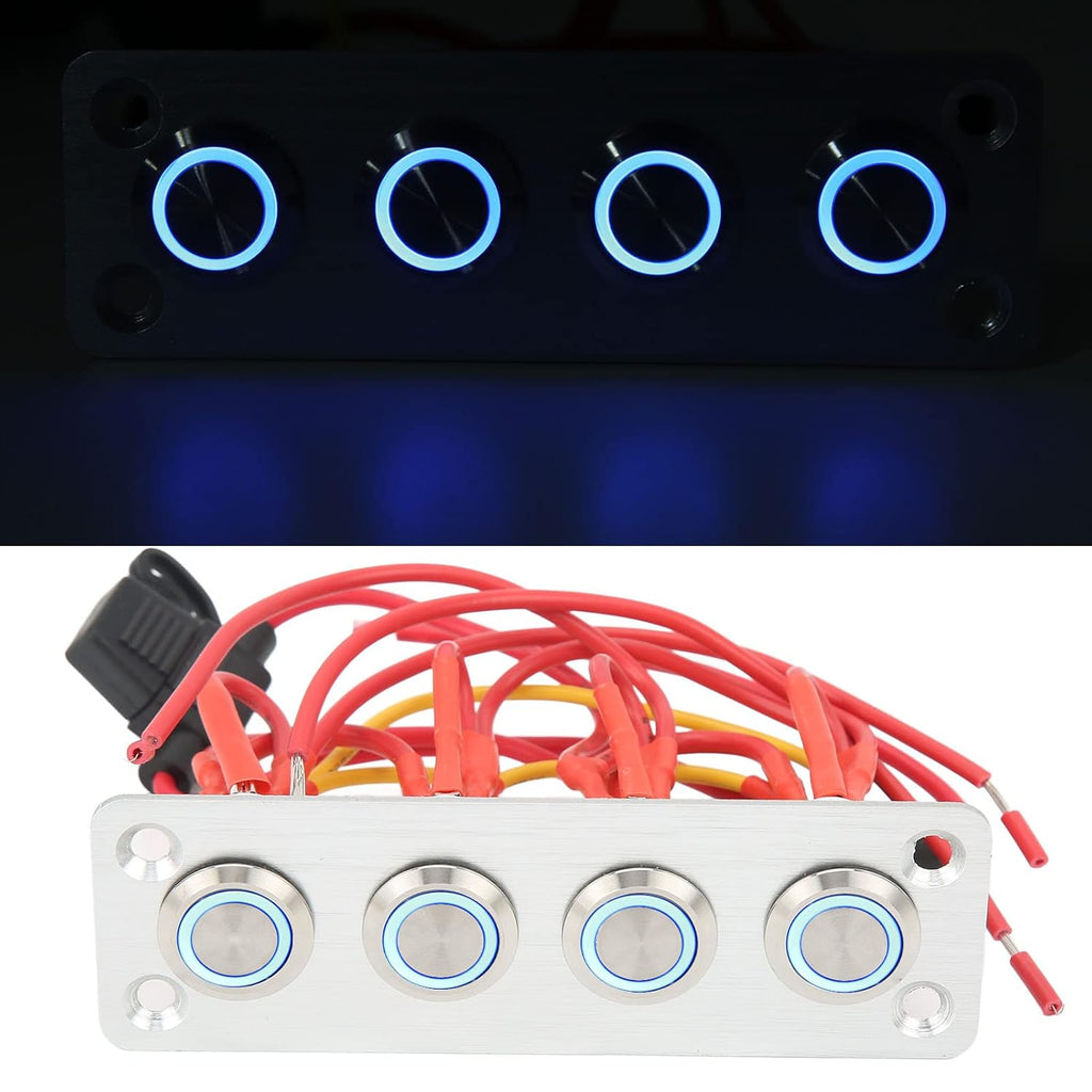 4 Gang Stainless Steel Switch Panel with Blue Ring Light